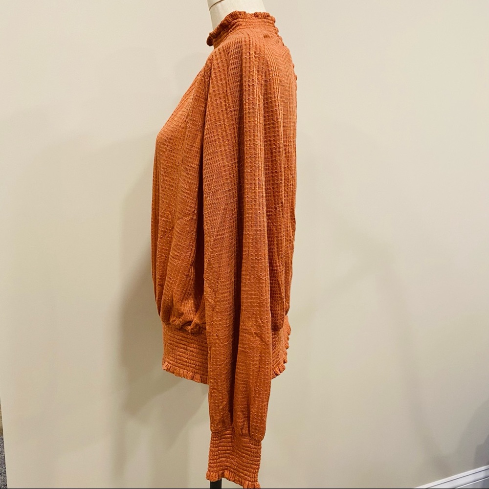 FREE PEOPLE Ruffle Mockneck Boho Long Sleeve Top Size Large - Picture 3 of 9